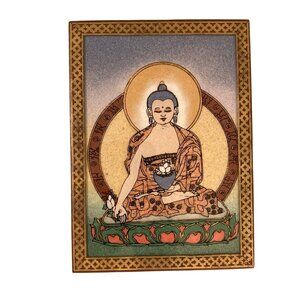 Buddha Wood Inlay Jewelry Trinket Stash Box Reverse Painted